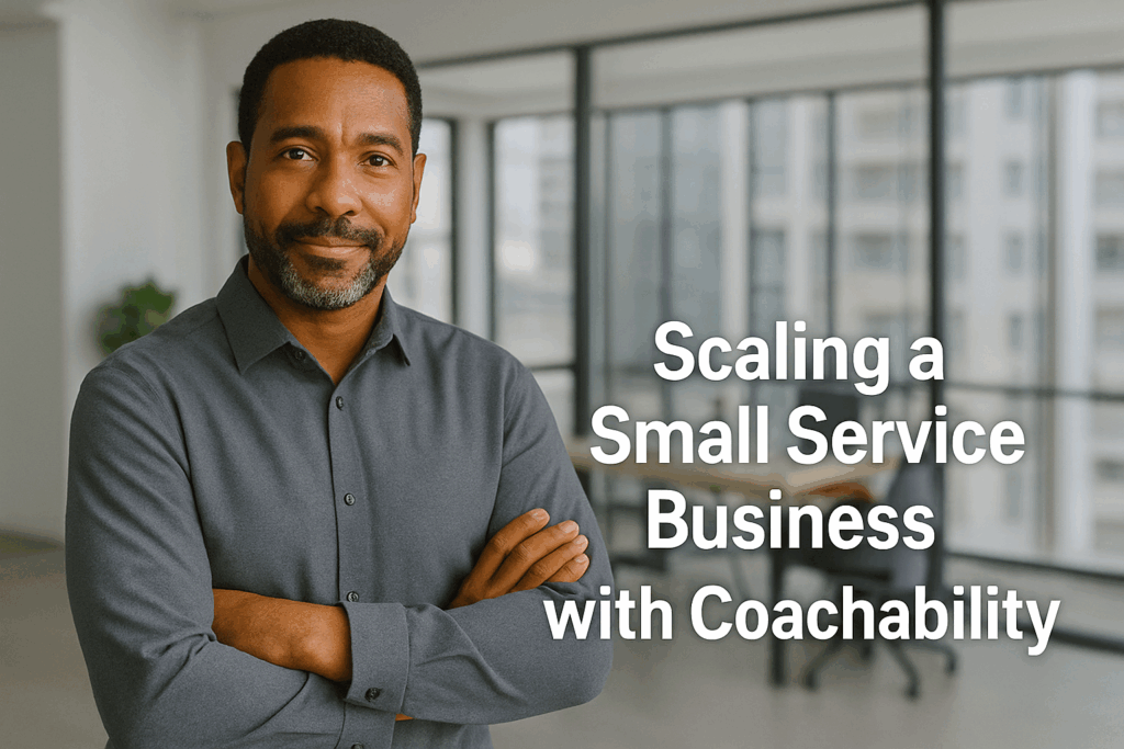 Professional small business owner in an office setting, representing how to scale a small service business through leadership and coachability.