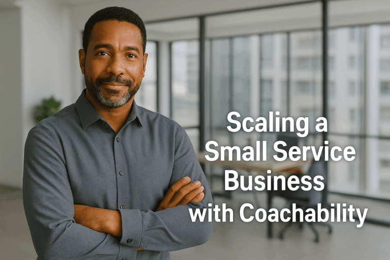 Professional small business owner in an office setting, representing how to scale a small service business through leadership and coachability.